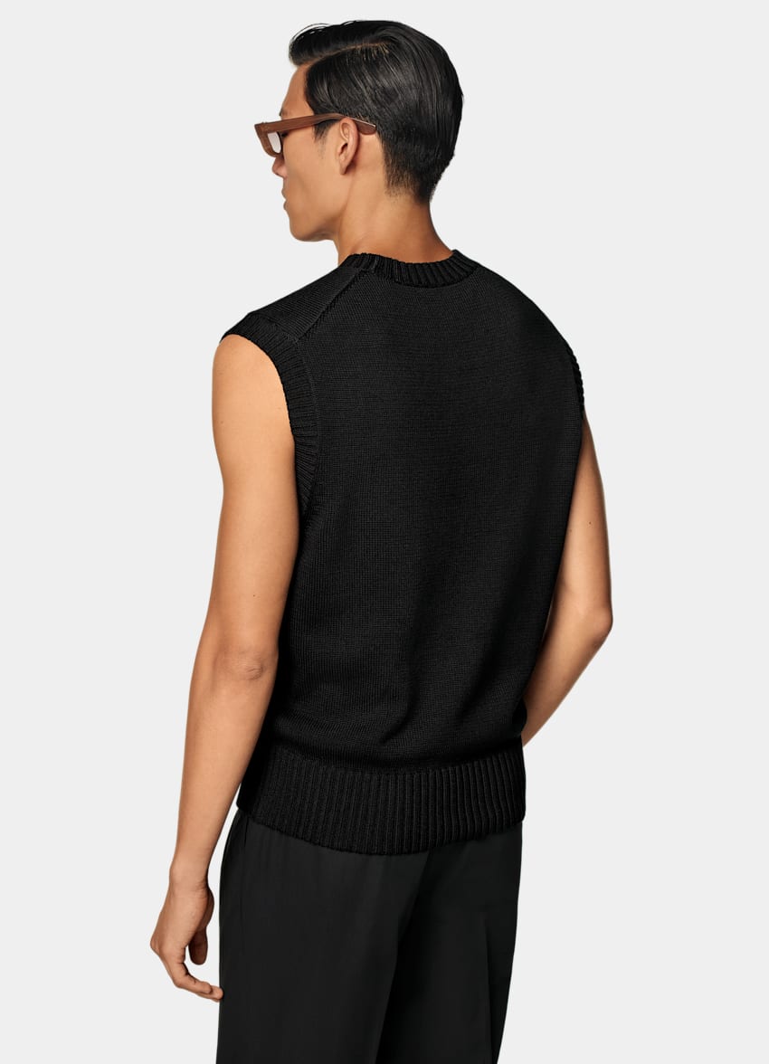 SUITSUPPLY Californian Cotton & Mulberry Silk Black Sleeveless Crewneck