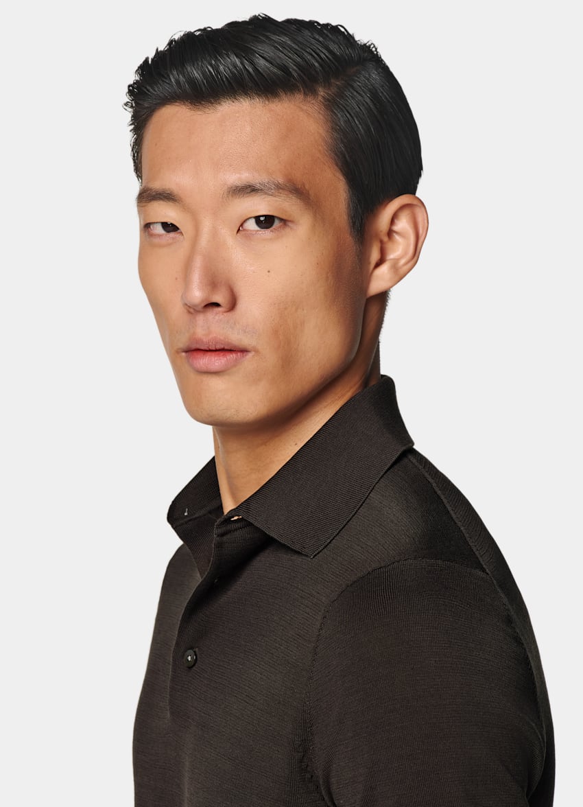 SUITSUPPLY Californian Cotton & Mulberry Silk Dark Brown Polo