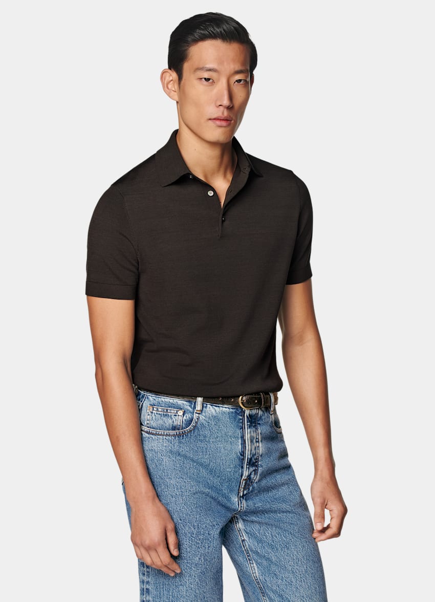 SUITSUPPLY Californian Cotton & Mulberry Silk Dark Brown Polo