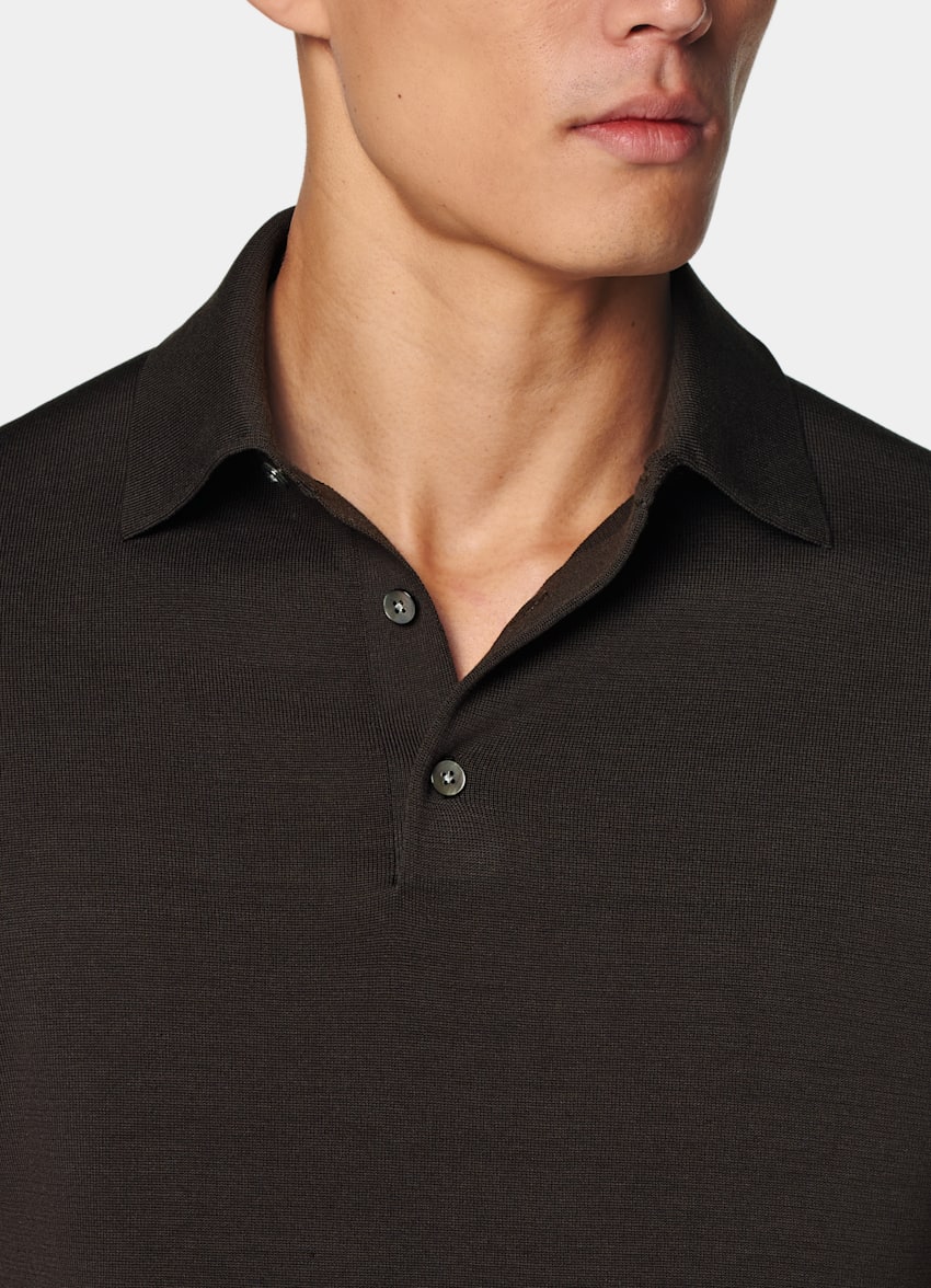 SUITSUPPLY Californian Cotton & Mulberry Silk Dark Brown Polo