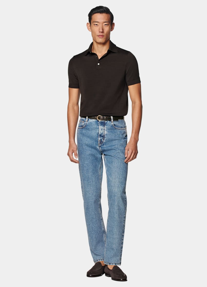 SUITSUPPLY Californian Cotton & Mulberry Silk Dark Brown Polo