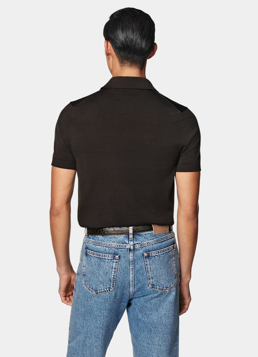 SUITSUPPLY Californian Cotton & Mulberry Silk Dark Brown Polo