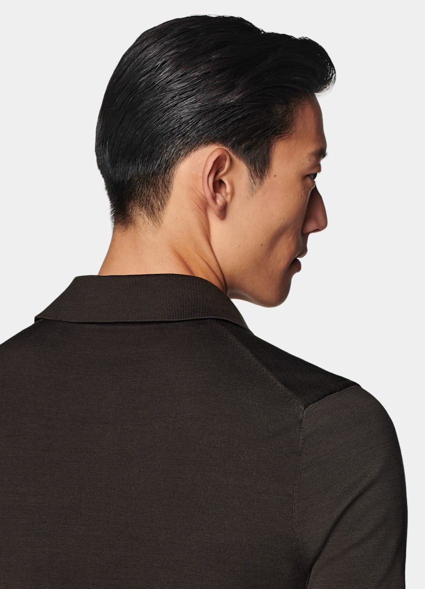 SUITSUPPLY Californian Cotton & Mulberry Silk Dark Brown Polo