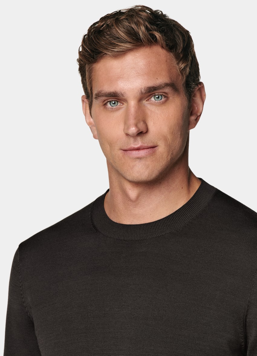 SUITSUPPLY Californian Cotton & Mulberry Silk Dark Brown Crewneck