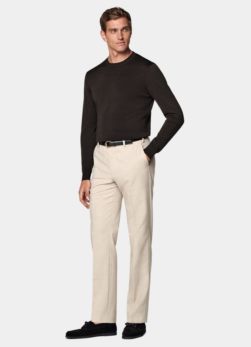 SUITSUPPLY Californian Cotton & Mulberry Silk Dark Brown Crewneck
