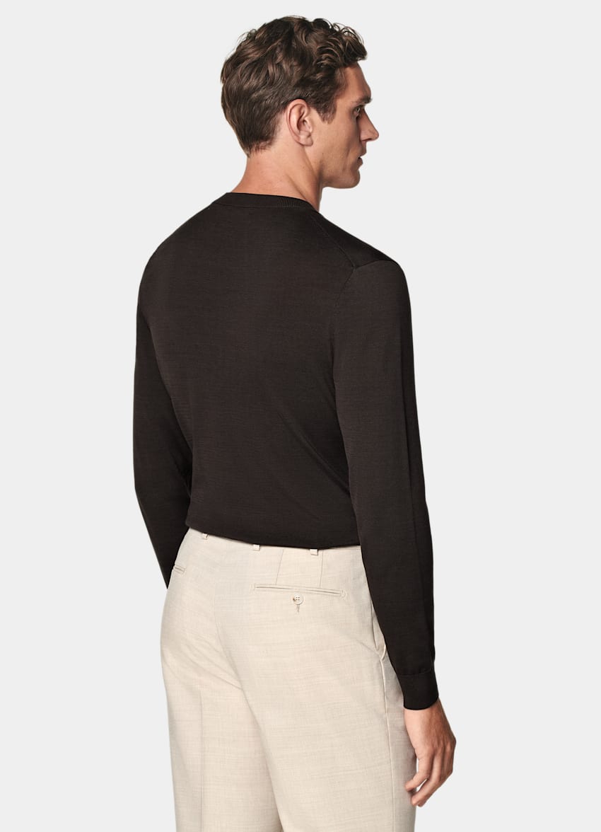 SUITSUPPLY Californian Cotton & Mulberry Silk Dark Brown Crewneck