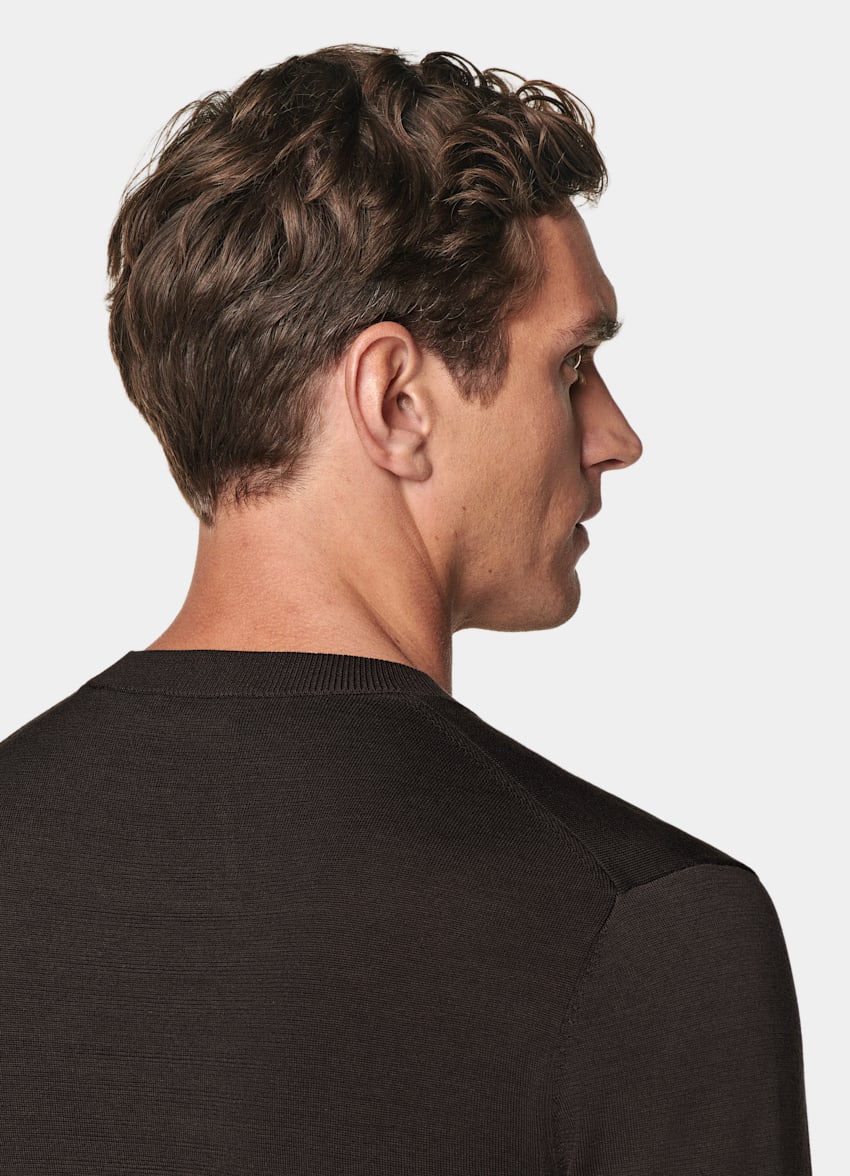 SUITSUPPLY Californian Cotton & Mulberry Silk Dark Brown Crewneck