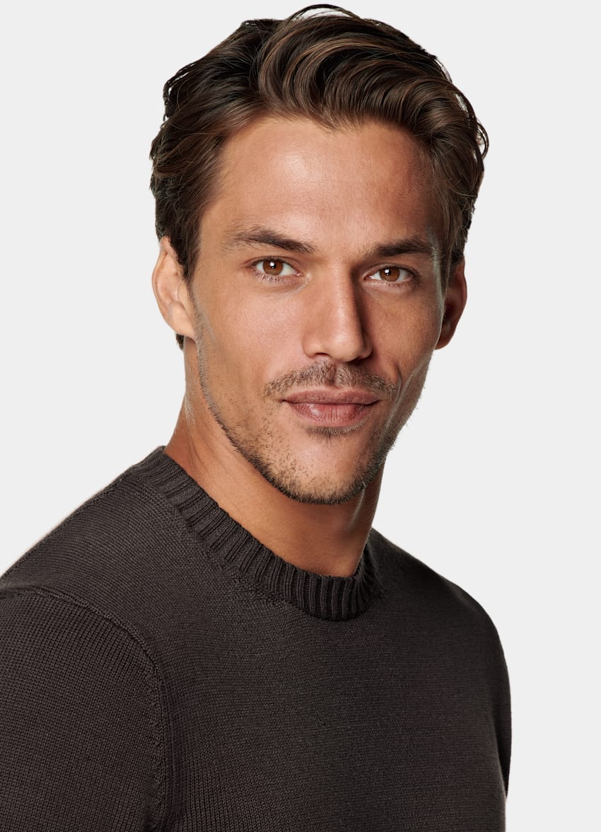 SUITSUPPLY Pure Californian Supima Cotton Dark Brown Crewneck