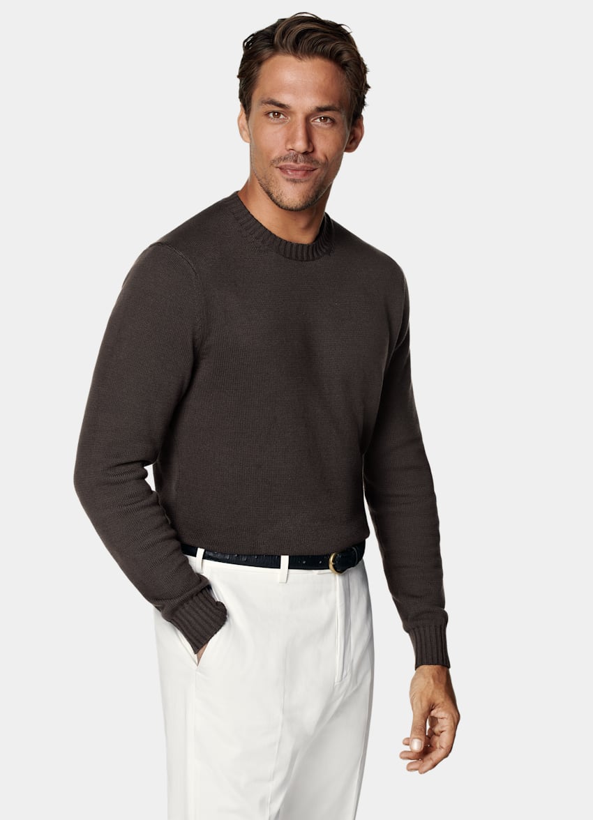 SUITSUPPLY Pure Californian Supima Cotton Dark Brown Crewneck