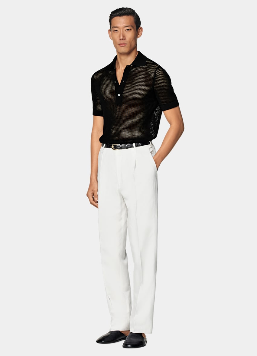 SUITSUPPLY Californian Cotton & Mulberry Silk Black Crochet Polo