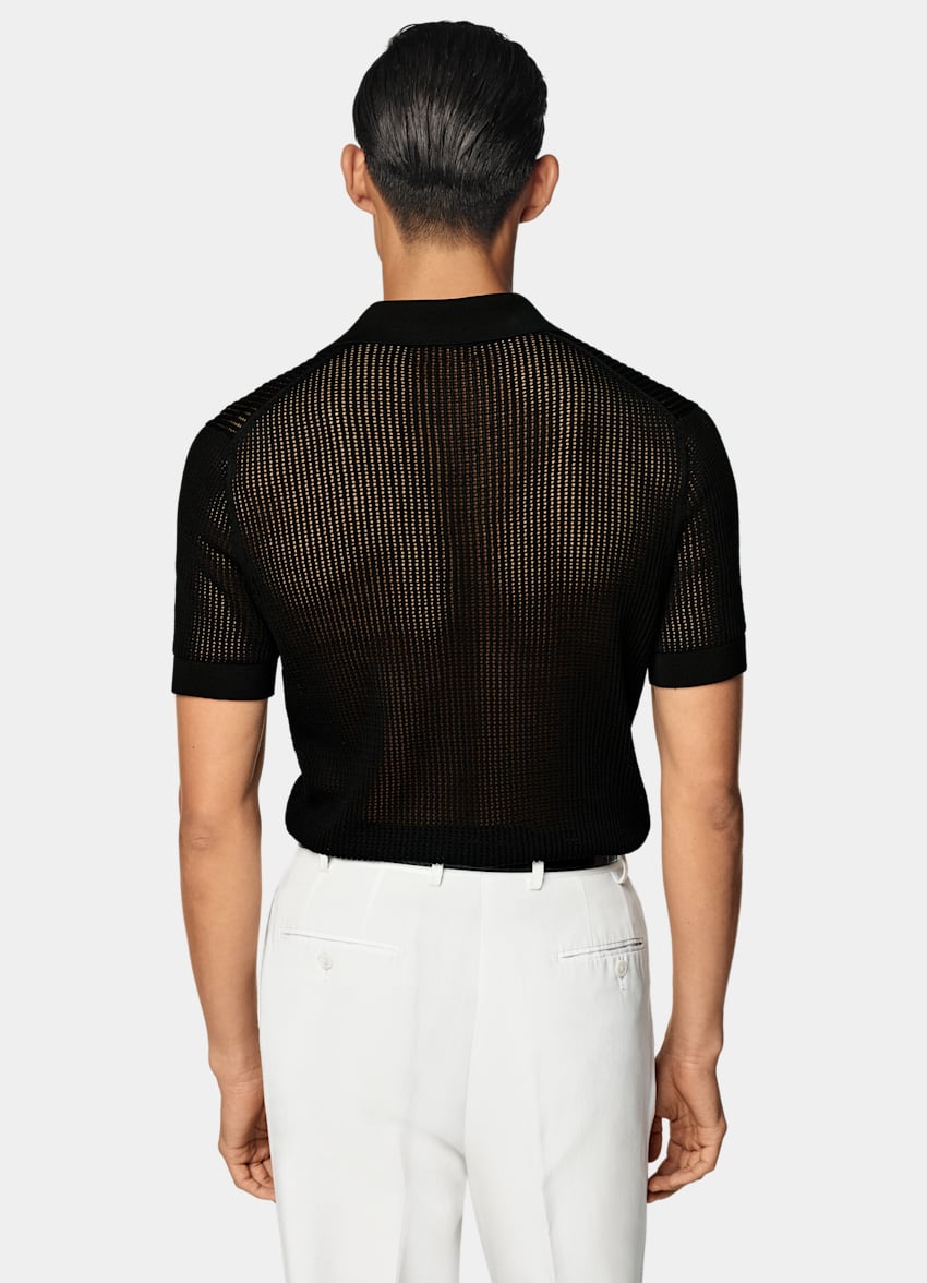 SUITSUPPLY Californian Cotton & Mulberry Silk Black Crochet Polo