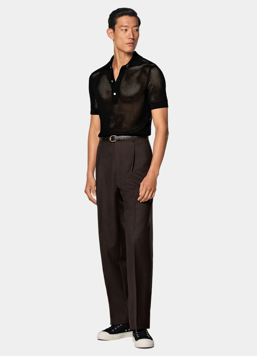 SUITSUPPLY Californian Cotton & Mulberry Silk Black Crochet Polo