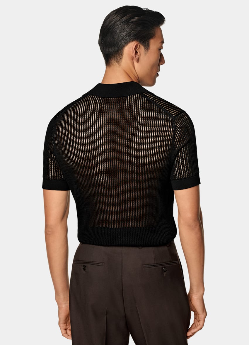 SUITSUPPLY Californian Cotton & Mulberry Silk Black Crochet Polo