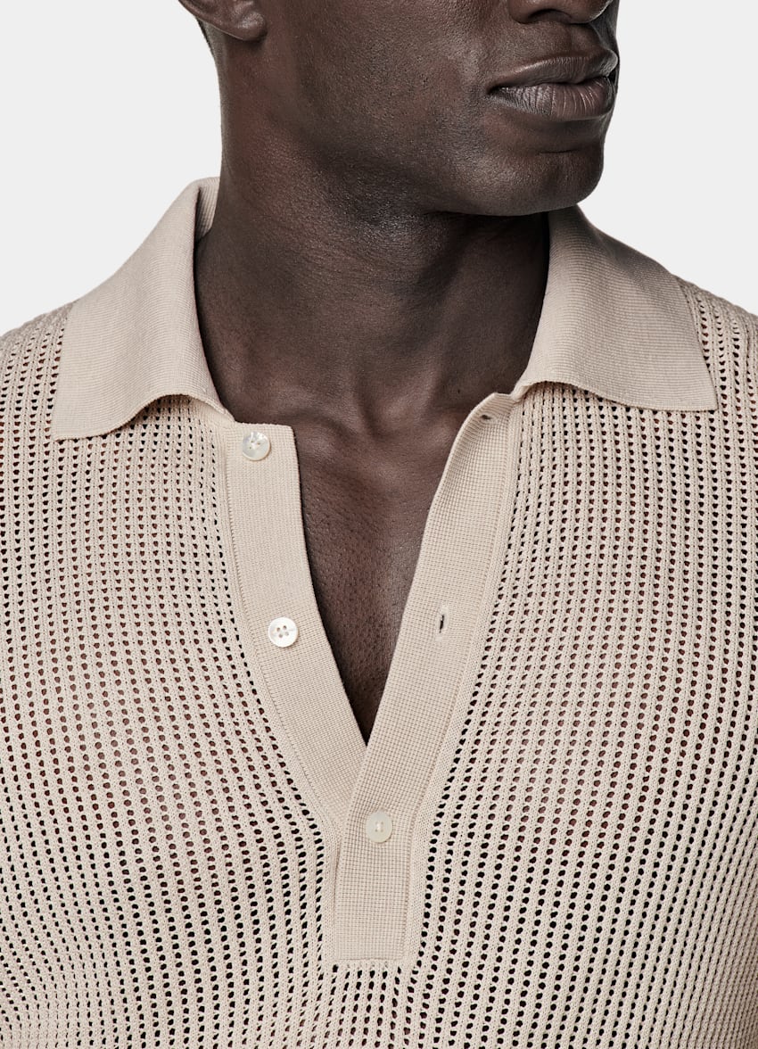 SUITSUPPLY Californian Cotton & Mulberry Silk Sand Crochet Polo