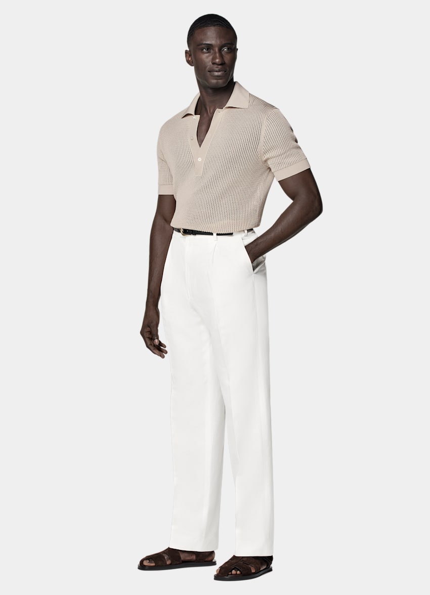 SUITSUPPLY Californian Cotton & Mulberry Silk Sand Crochet Polo