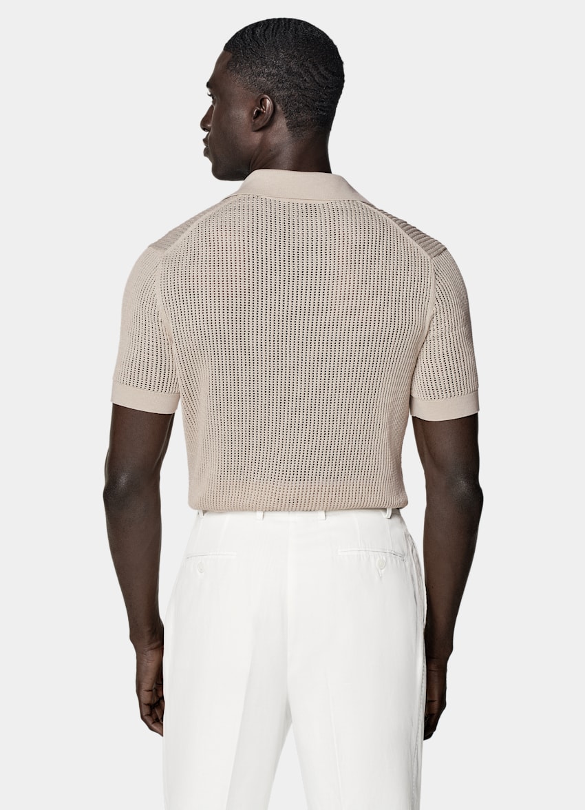 SUITSUPPLY Californian Cotton & Mulberry Silk Sand Crochet Polo