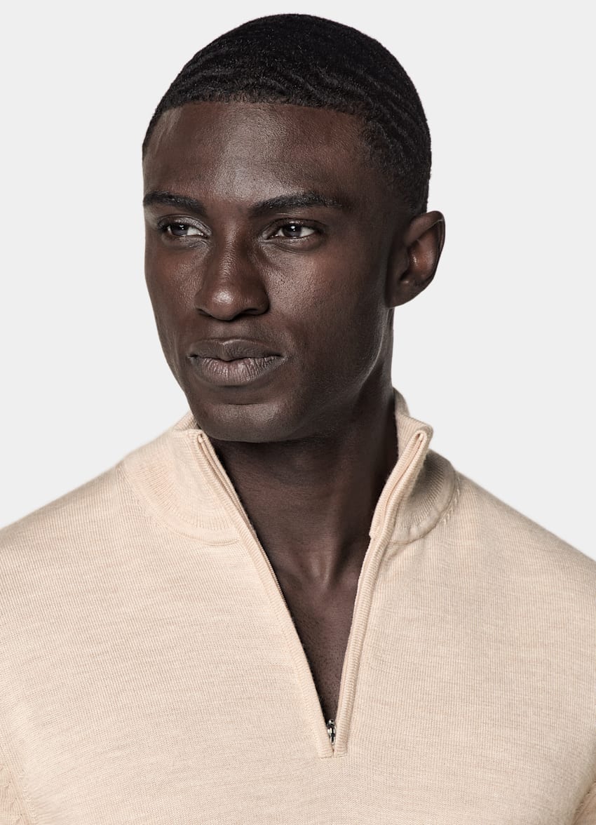 SUITSUPPLY Pure Wool Sand Merino Half Zip