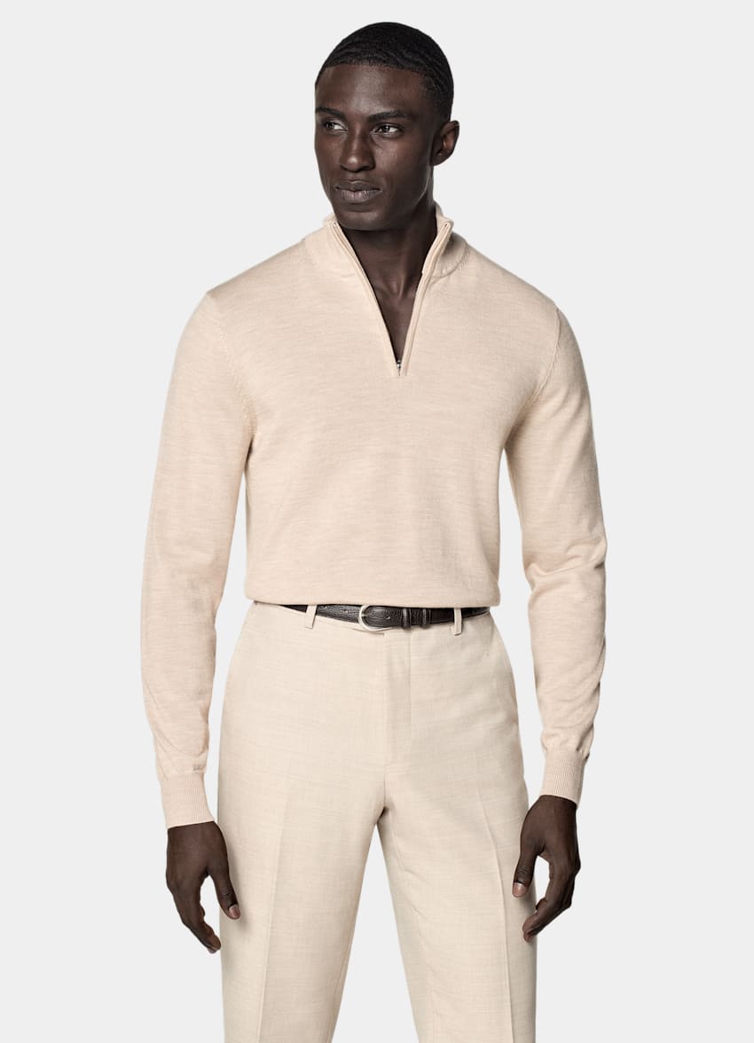 SUITSUPPLY Pure Wool Sand Merino Half Zip