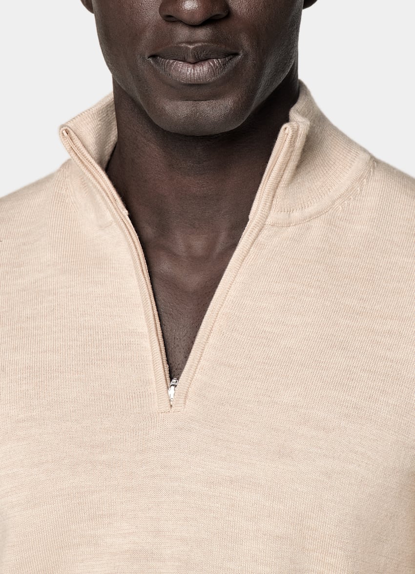 SUITSUPPLY Pure Wool Sand Merino Half Zip