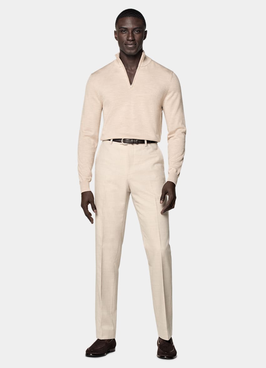 SUITSUPPLY Pure Wool Sand Merino Half Zip