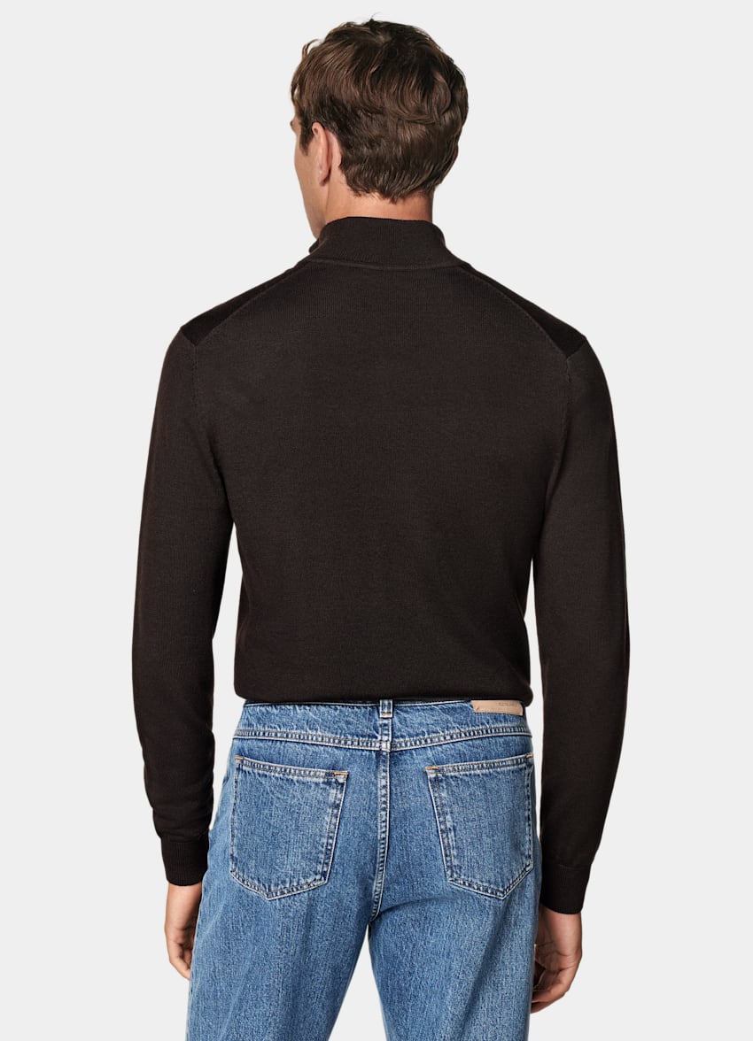SUITSUPPLY Pure Wool Dark Brown Merino Half Zip
