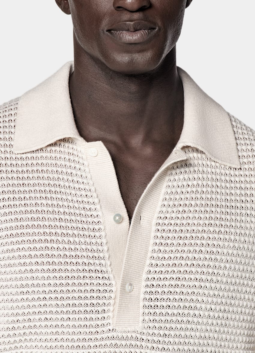 SUITSUPPLY Cotton Linen Silk Light Grey Crochet Polo