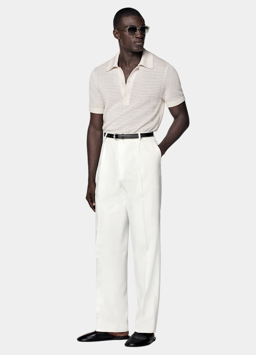 SUITSUPPLY Cotton Linen Silk Light Grey Crochet Polo
