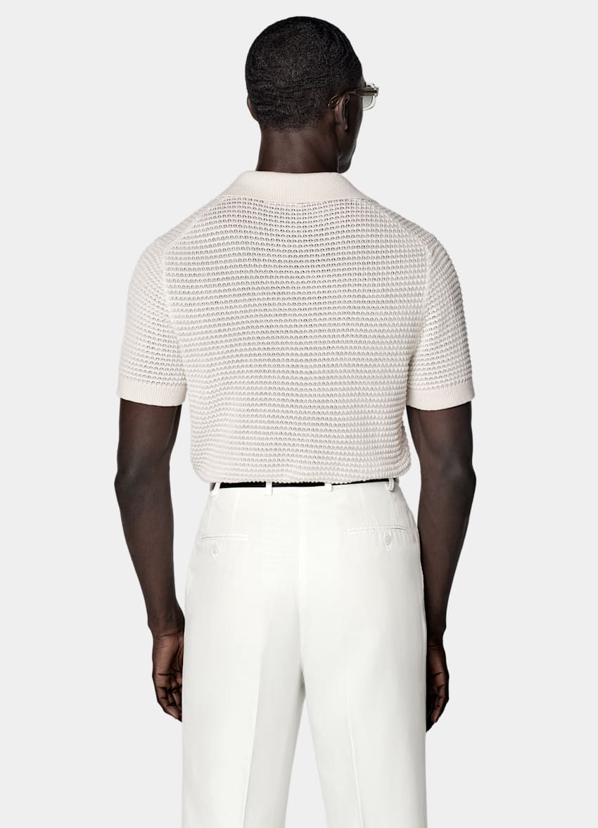 SUITSUPPLY Cotton Linen Silk Light Grey Crochet Polo