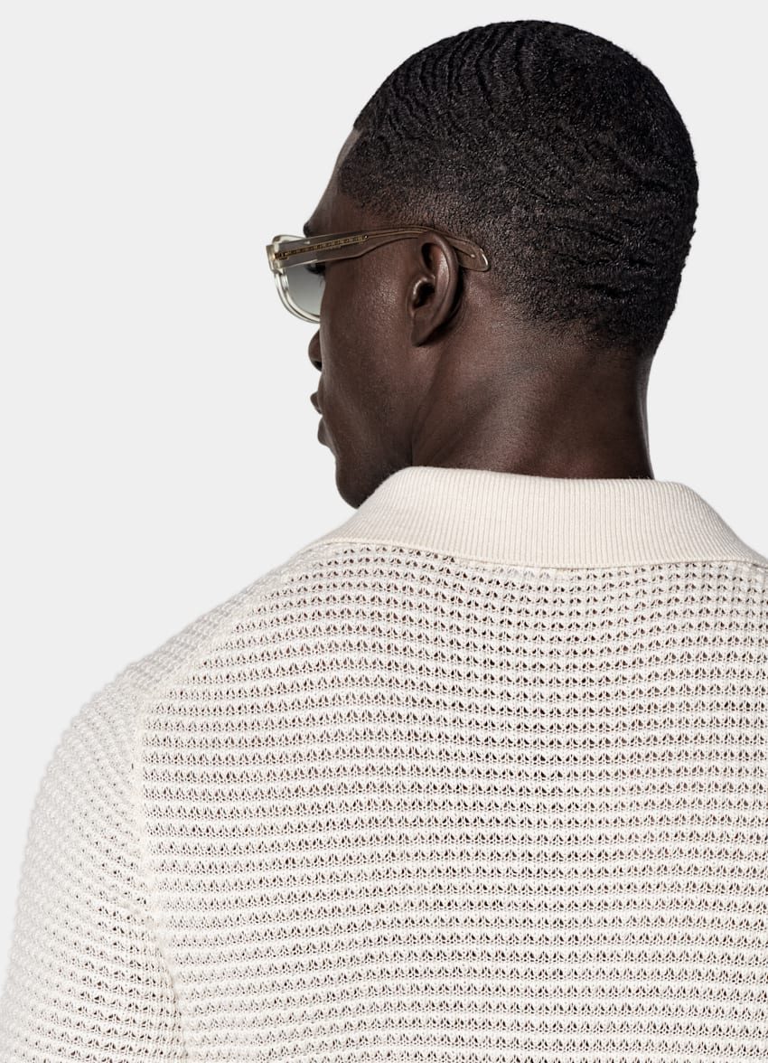 SUITSUPPLY Cotton Linen Silk Light Grey Crochet Polo