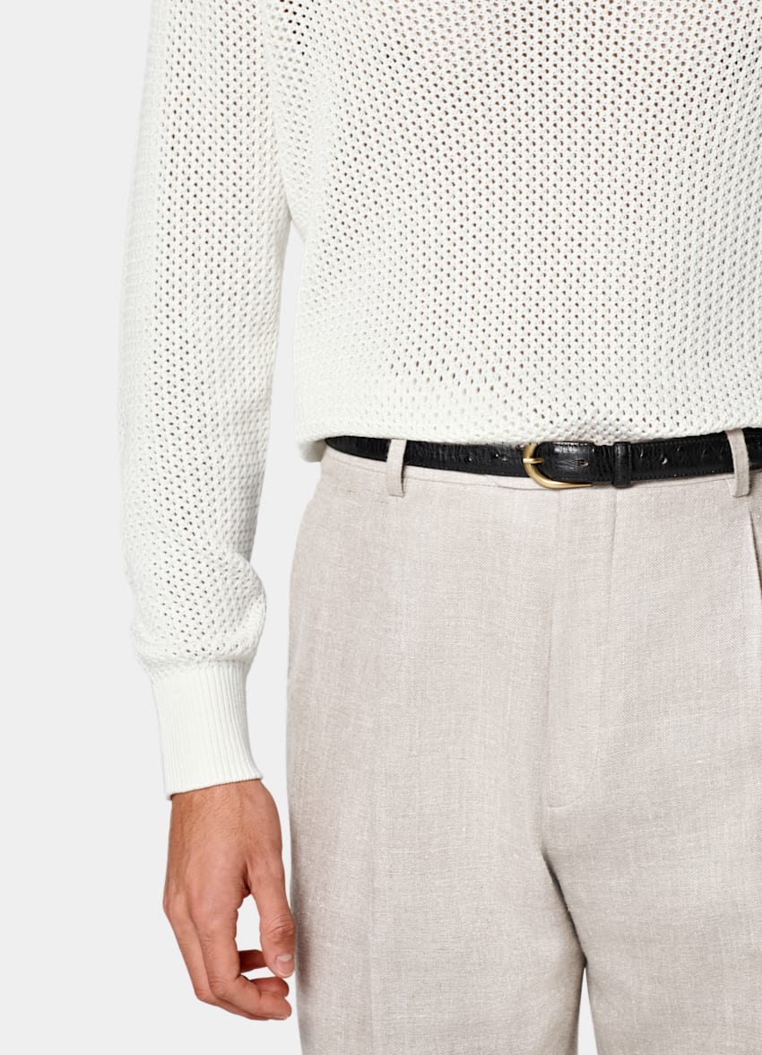 SUITSUPPLY Coton et soie Pull col V en crochet blanc cassé