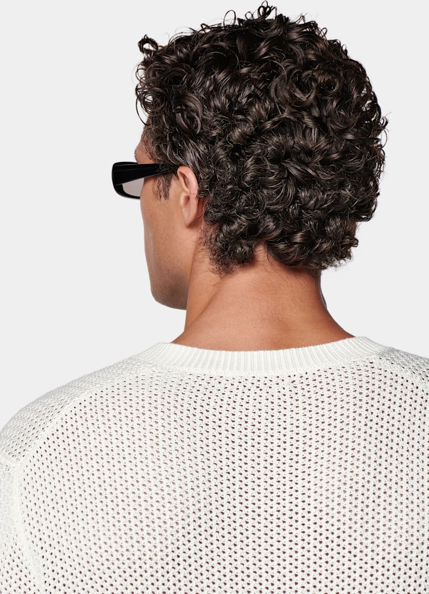 SUITSUPPLY Coton et soie Pull col V en crochet blanc cassé