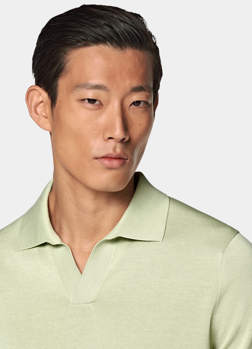 SUITSUPPLY Coton californien et soie de mûrier Polo sans boutons vert clair