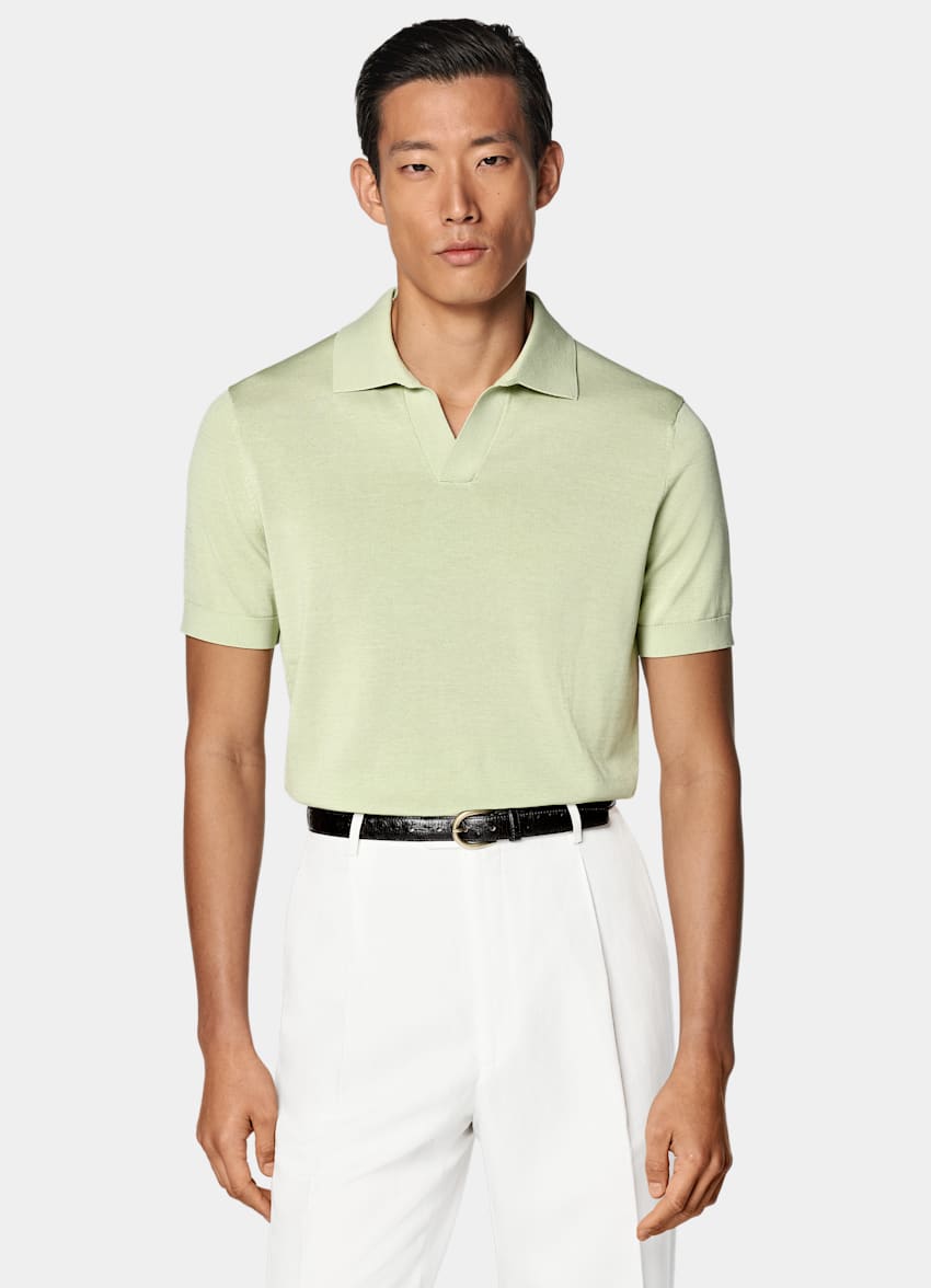 SUITSUPPLY Coton californien et soie de mûrier Polo sans boutons vert clair