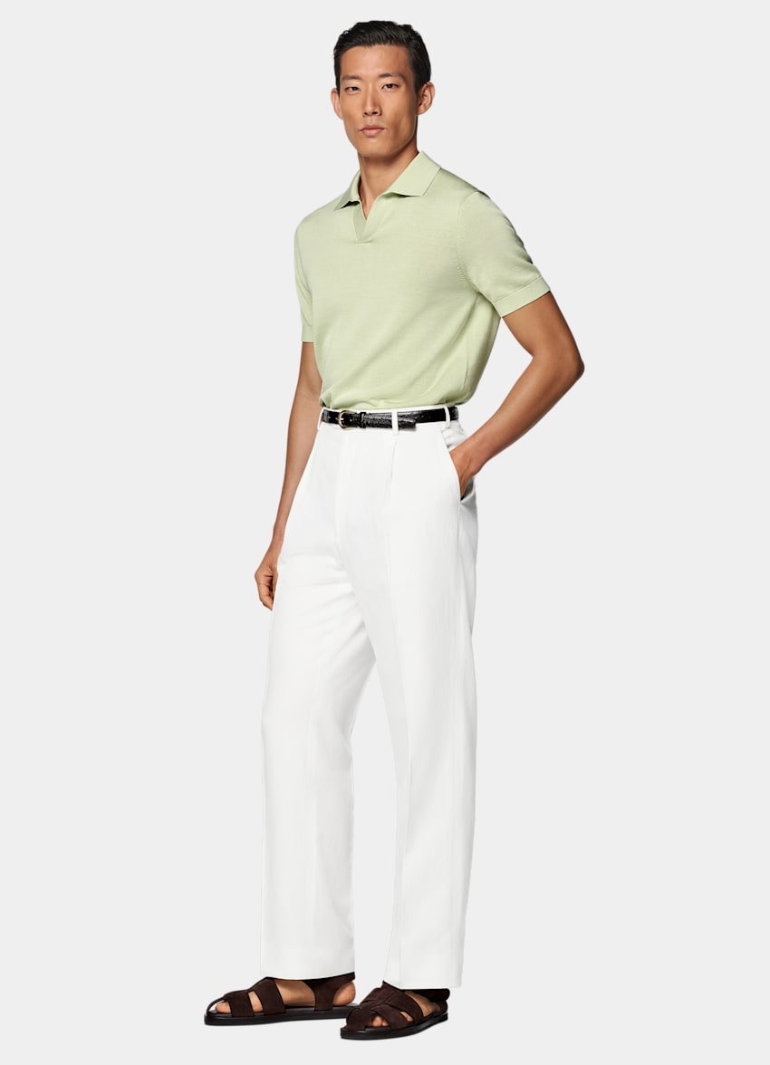 SUITSUPPLY Coton californien et soie de mûrier Polo sans boutons vert clair