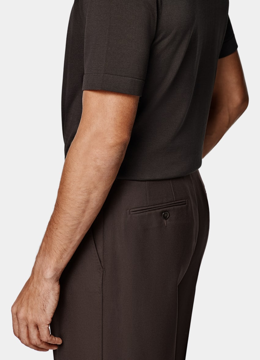 SUITSUPPLY Californian Cotton & Mulberry Silk Dark Brown Short Sleeve Crewneck