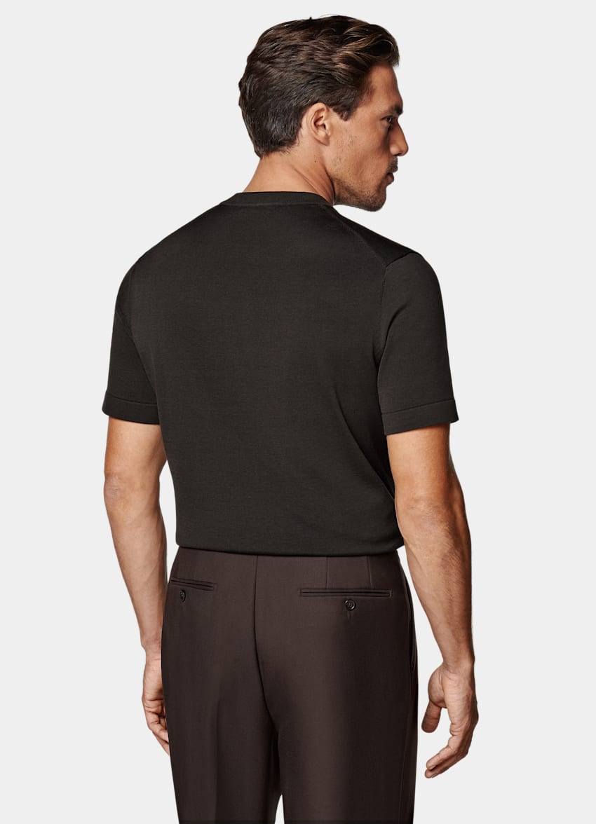 SUITSUPPLY Californian Cotton & Mulberry Silk Dark Brown Short Sleeve Crewneck