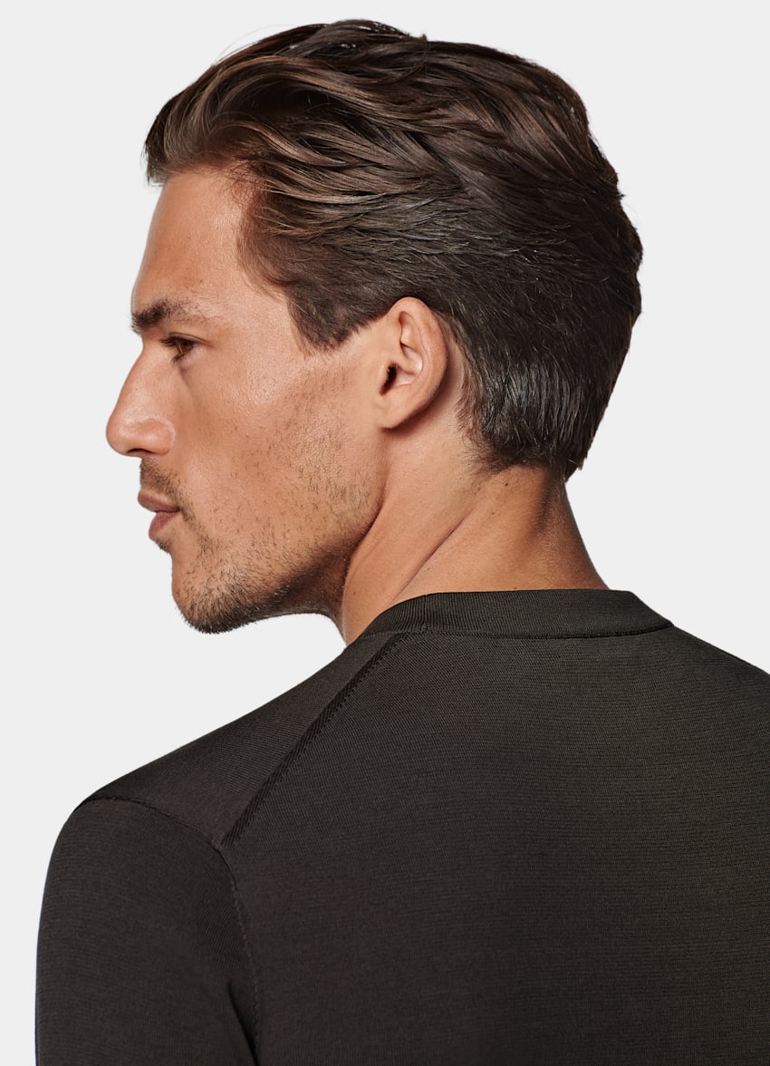 SUITSUPPLY Californian Cotton & Mulberry Silk Dark Brown Short Sleeve Crewneck