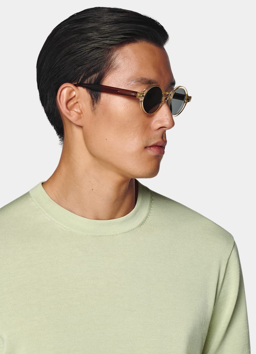 SUITSUPPLY Californian Cotton & Mulberry Silk Light Green Short Sleeve Crewneck