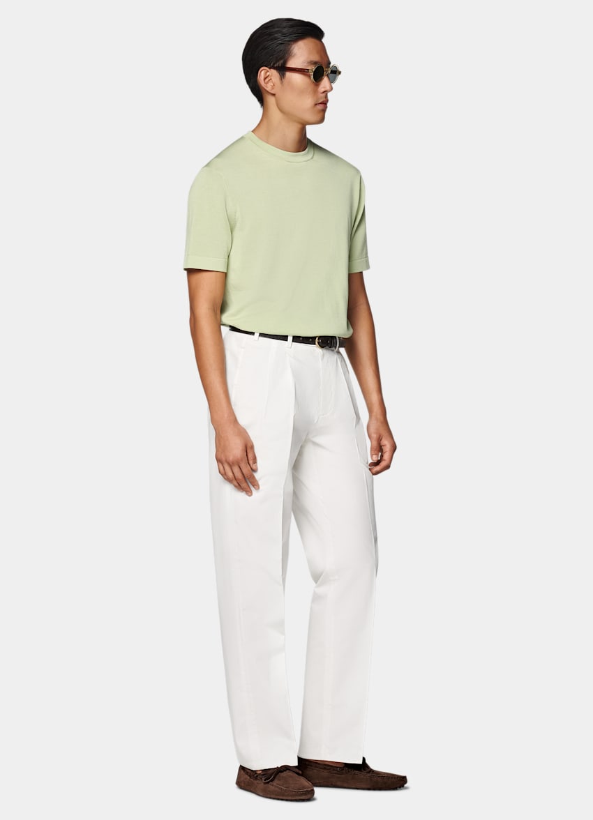 SUITSUPPLY Californian Cotton & Mulberry Silk Light Green Short Sleeve Crewneck