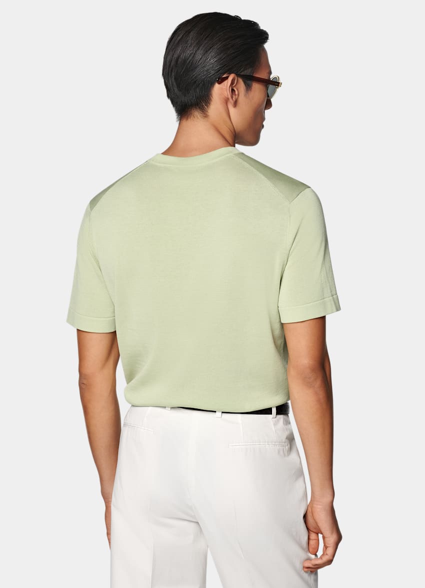 SUITSUPPLY Californian Cotton & Mulberry Silk Light Green Short Sleeve Crewneck