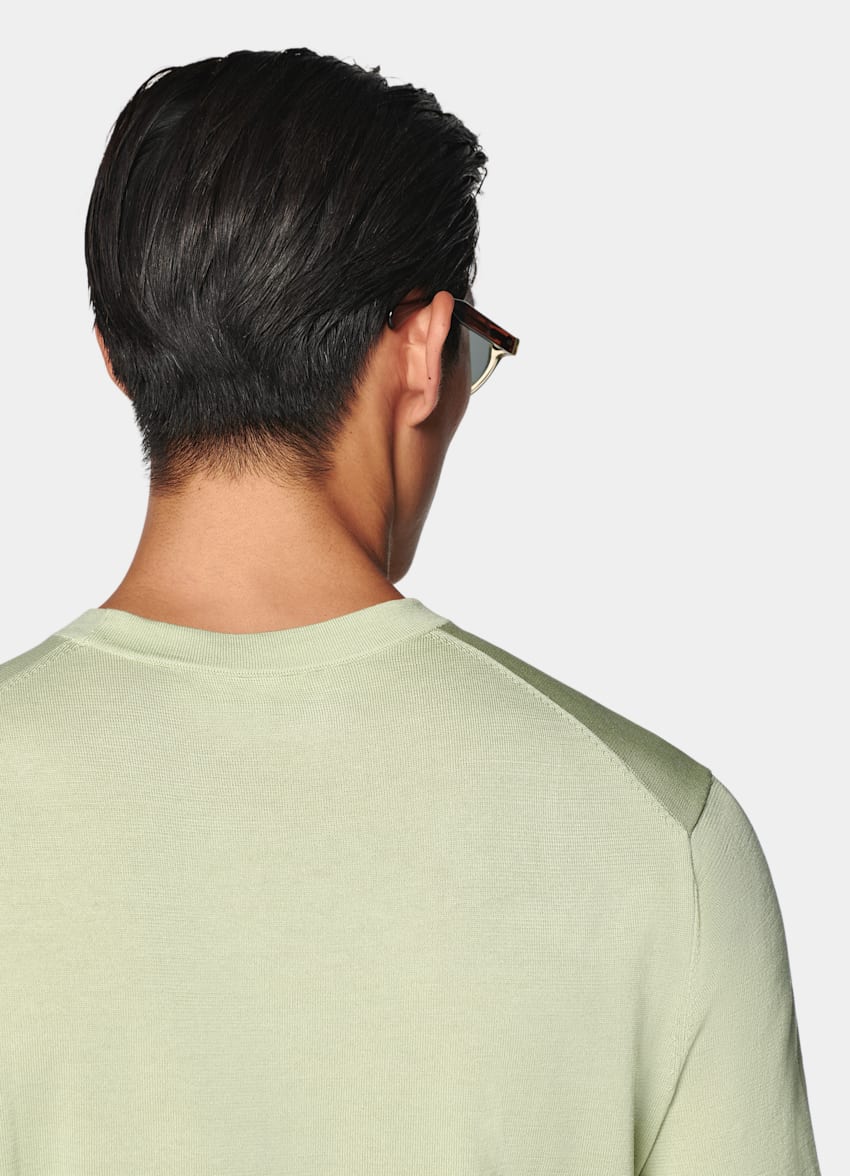 SUITSUPPLY Californian Cotton & Mulberry Silk Light Green Short Sleeve Crewneck
