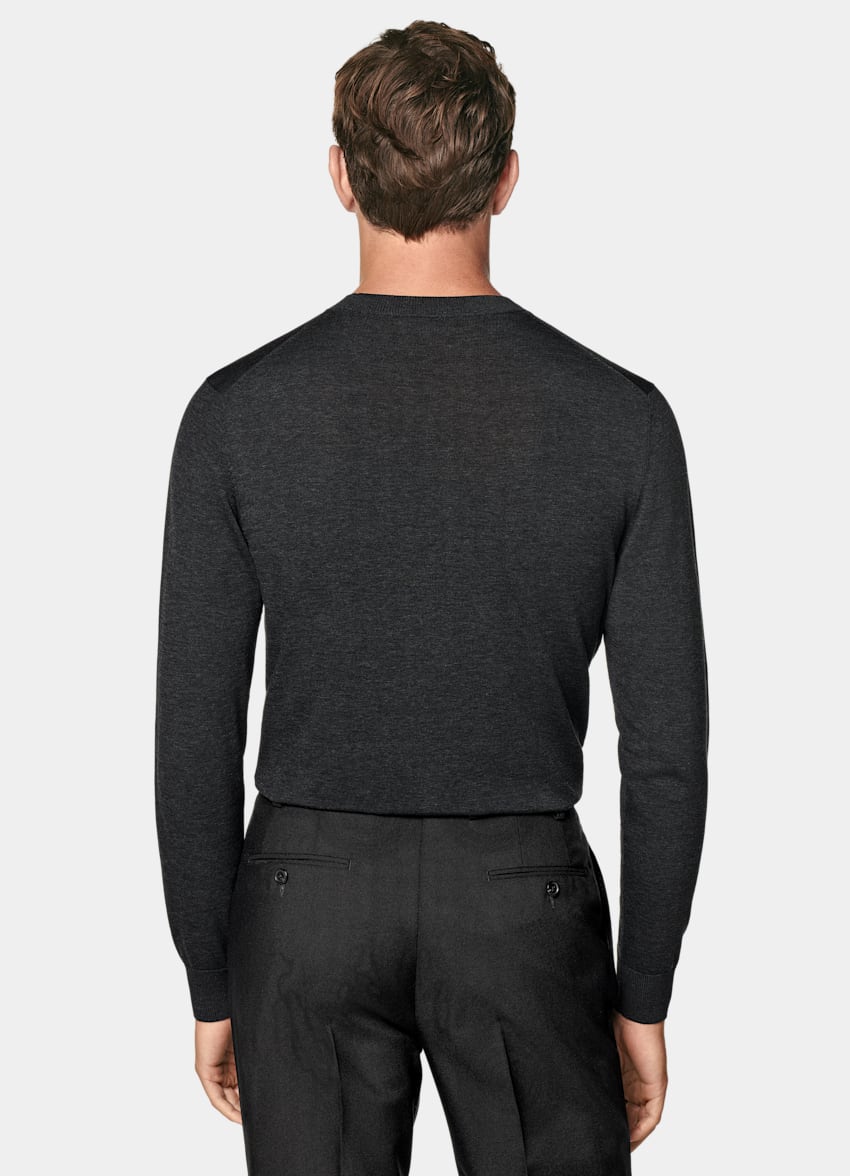 SUITSUPPLY Kalifornische Baumwolle und Maulbeerseide Rundhalspullover dunkelgrau