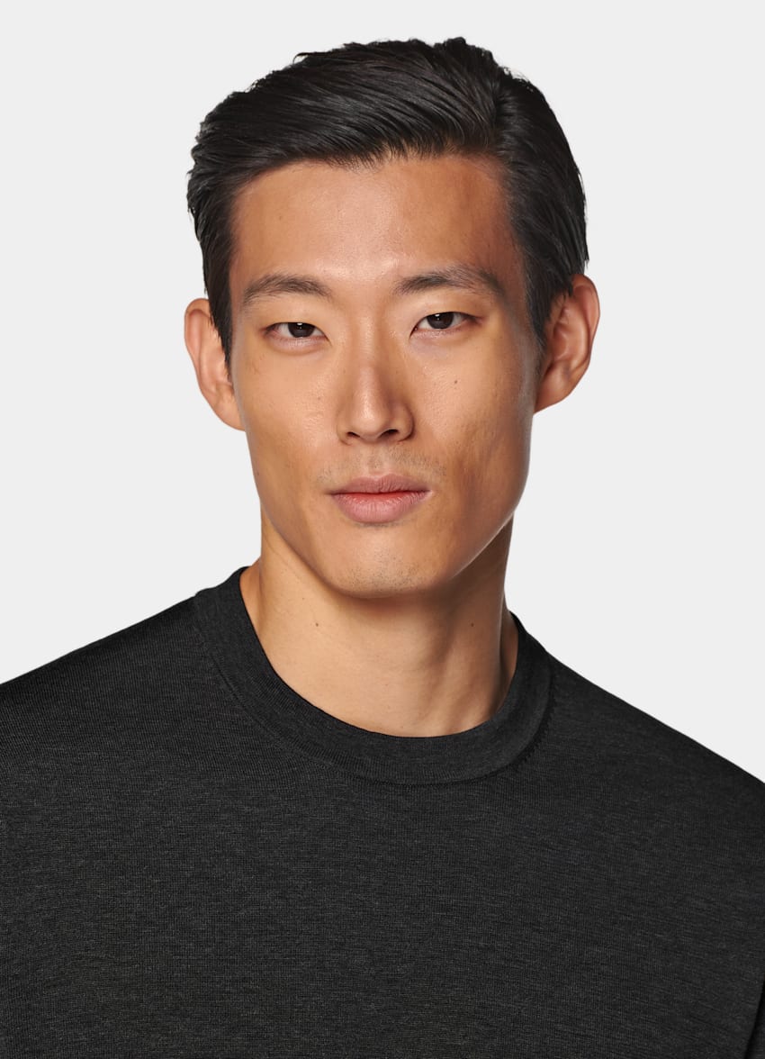 SUITSUPPLY Californian Cotton & Mulberry Silk Dark Grey Short Sleeve Crewneck