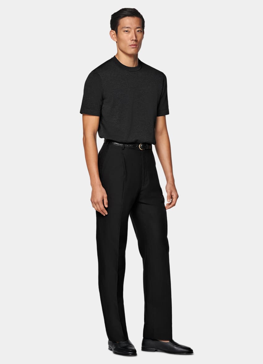 SUITSUPPLY Californian Cotton & Mulberry Silk Dark Grey Short Sleeve Crewneck
