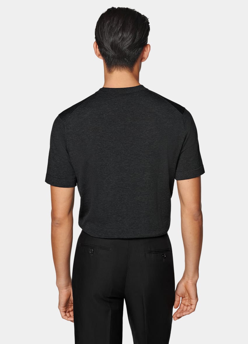 SUITSUPPLY Californian Cotton & Mulberry Silk Dark Grey Short Sleeve Crewneck