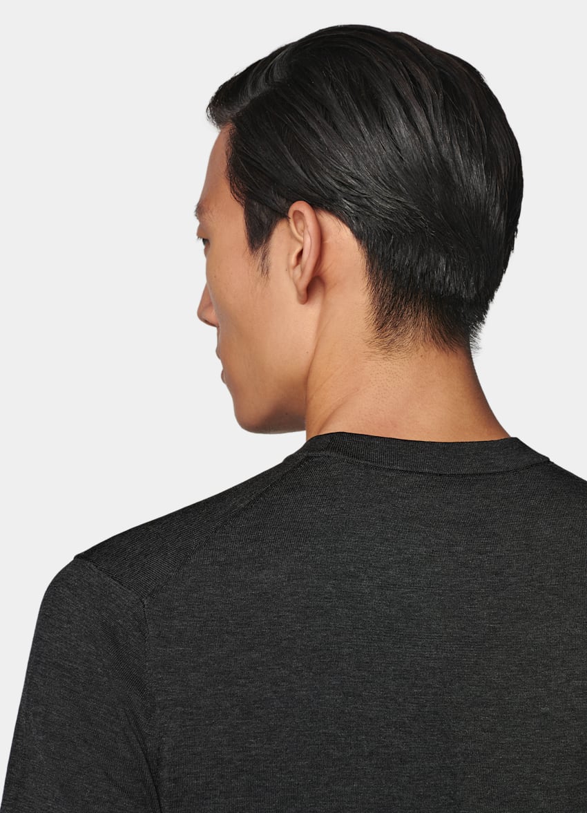 SUITSUPPLY Californian Cotton & Mulberry Silk Dark Grey Short Sleeve Crewneck