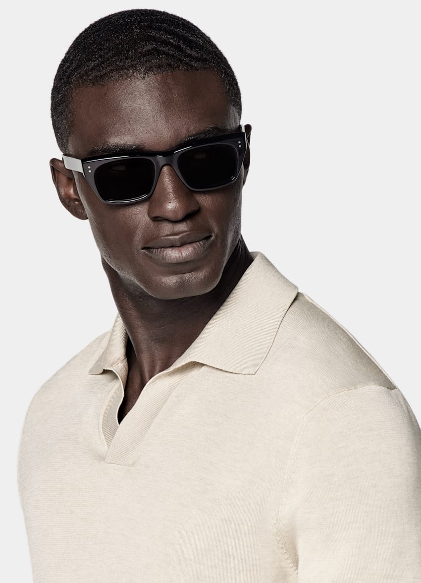 SUITSUPPLY Californian Cotton & Mulberry Silk Sand Buttonless Polo