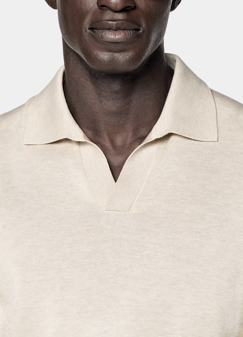 SUITSUPPLY Californian Cotton & Mulberry Silk Sand Buttonless Polo