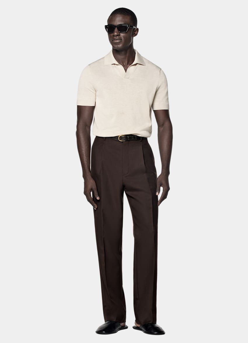 SUITSUPPLY Californian Cotton & Mulberry Silk Sand Buttonless Polo