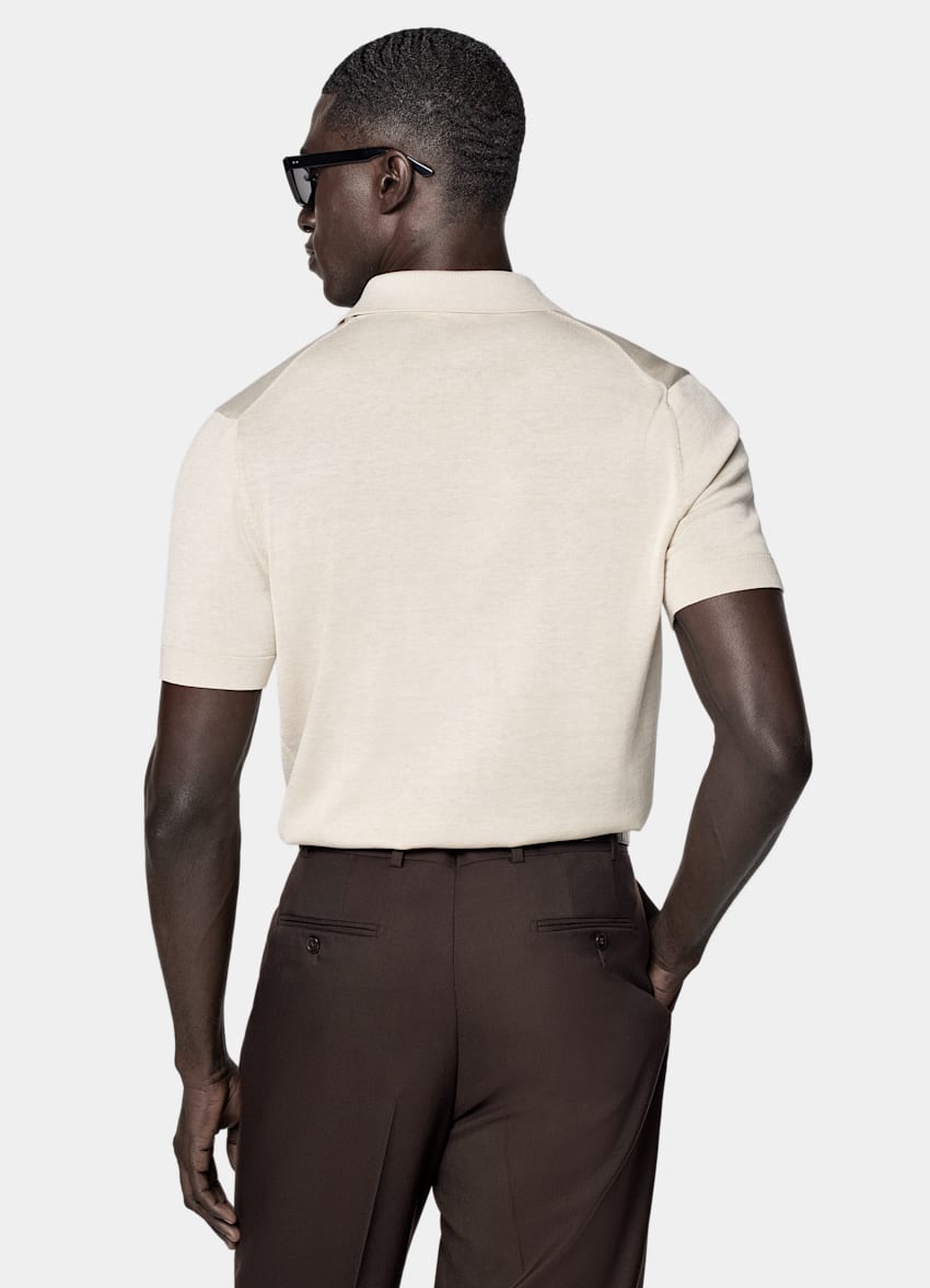 SUITSUPPLY Californian Cotton & Mulberry Silk Sand Buttonless Polo